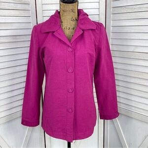 Chico's Ruffle Collar Trench Jacket Shimmer Pink Small‎ 4 Button Up